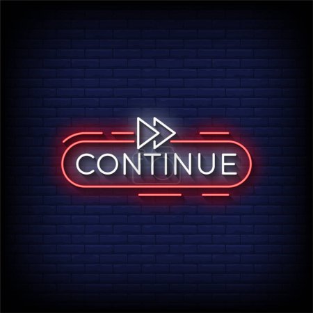 Illustration for Neon sign. Continue lettering with brick wall. neon light background - Royalty Free Image