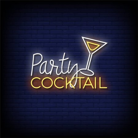 Téléchargez les illustrations : Verre à cocktail avec néon. cocktail partie signe, illustration vectorielle - en licence libre de droit