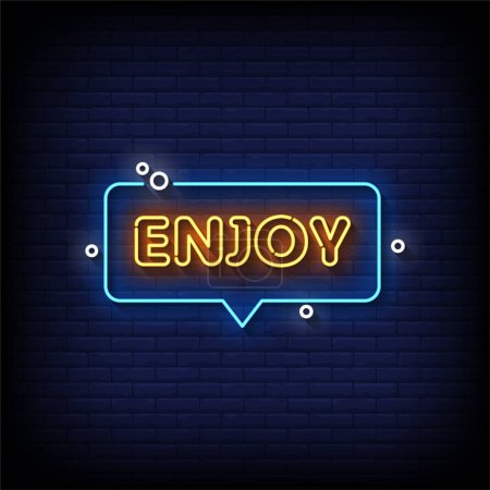 Illustration for Enjoy neon sign on brick wall background vector - Royalty Free Image