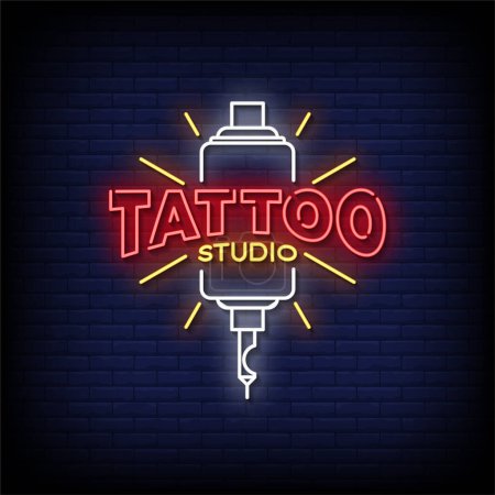 Téléchargez les illustrations : Logo néon studio de tatouage. illustration vectorielle. - en licence libre de droit