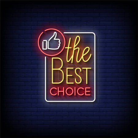 Illustration for Best choice neon text sign with a brick wall background. - Royalty Free Image