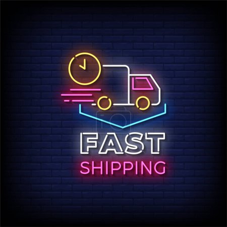 Illustration for Fast shipping delivery neon banner - Royalty Free Image