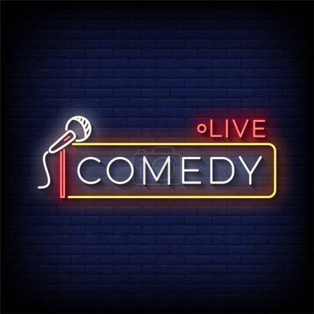 Illustration for Neon Sign comedy live with brick wall background, vector illustration - Royalty Free Image