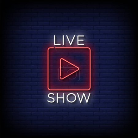 Neon Sign live show with brick wall background, vector illustration