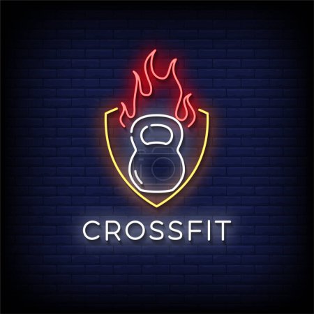 Illustration for Neon Sign crossfit with brick wall background, vector illustration - Royalty Free Image