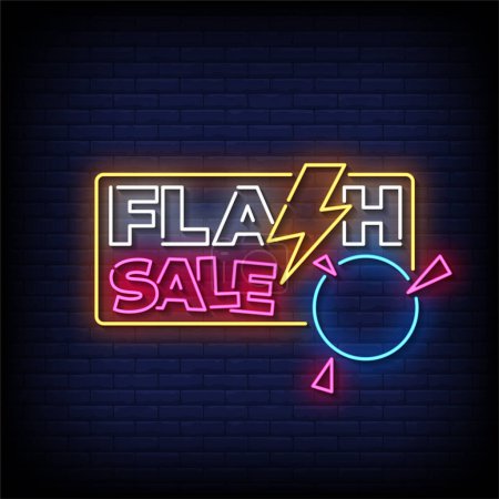 Illustration for Neon Sign flash sale with brick wall background, vector illustration - Royalty Free Image