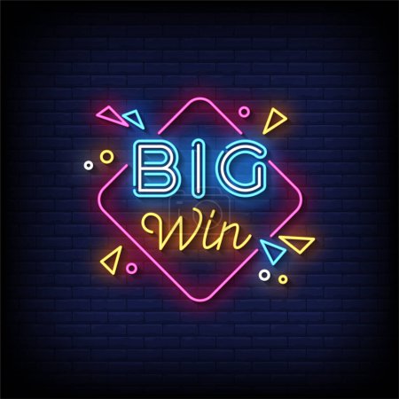 Illustration for Neon Sign big win with brick wall background, vector illustration - Royalty Free Image