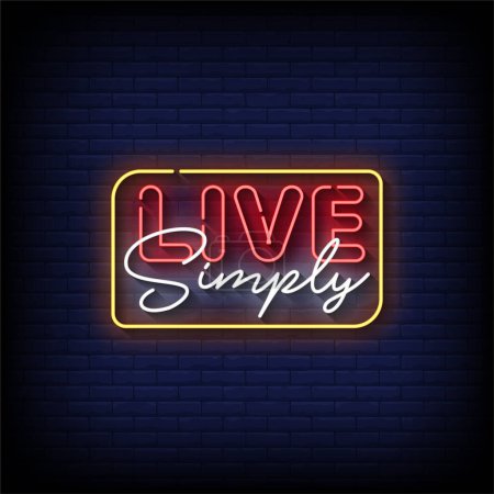 Illustration for Neon Sign live simply with brick wall background, vector illustration - Royalty Free Image