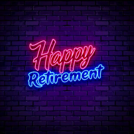 Photo for Happy happy retirement neon sign on brick wall background - Royalty Free Image