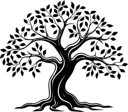 Ilustración de Silueta negra de un árbol sobre un fondo blanco, vector - Imagen libre de derechos