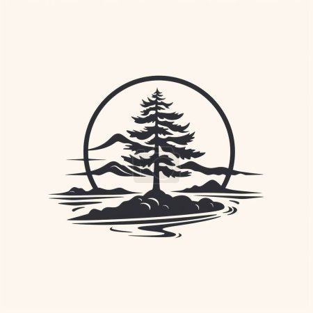 Illustration for Mountain river and forest logo template vector design illustration - Royalty Free Image