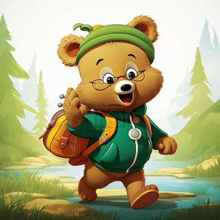 Ilustración de Divertido oso de dibujos animados en el bosque. - Imagen libre de derechos