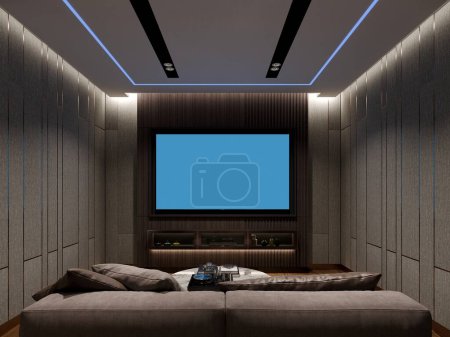 Téléchargez les photos : Rendu 3d du home cinéma intérieur, design d'intérieur - en image libre de droit