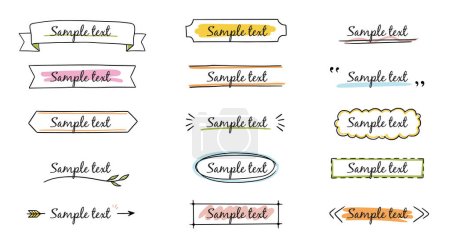 Text title frame handwriting ribbon, square, circle decoration element. Doodle cute title frame simple text box, label, tag. Hand drawn sketch style decoration. Vector illustration.