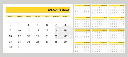 Téléchargez les illustrations : 2023 calendrier fixé à partir de lundi - en licence libre de droit