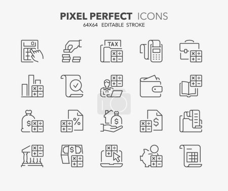 Thin line icons set of accounting and finances. Outline symbol collection. Editable vector stroke. 64x64 Pixel Perfect.