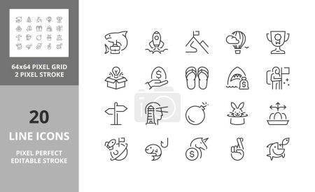 Téléchargez les illustrations : Line icons about business metaphors and idioms. Editable vector stroke. 64 and 256 Pixel Perfect scalable to 128px - en licence libre de droit