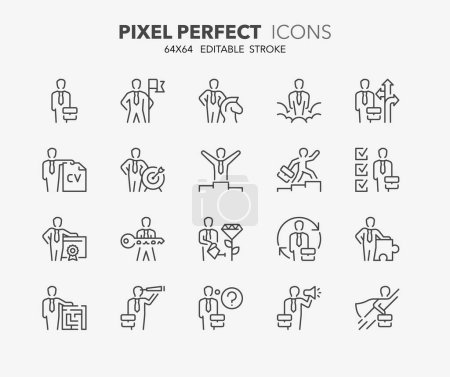 Illustration for Thin line icons set of Business concepts, career. Outline symbol collection. Editable vector stroke. 64x64 Pixel Perfect. - Royalty Free Image