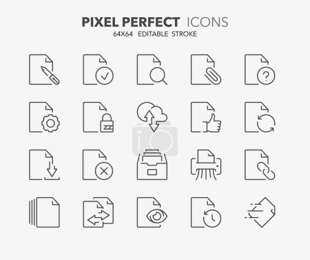 Thin line icons set of file. Outline symbol collection. Editable vector stroke. 64x64 Pixel Perfect.
