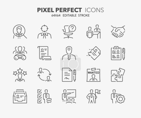 Illustration for Thin line icons set of Hiring process, human resources concepts. Outline symbol collection. Editable vector stroke. 64x64 Pixel Perfect. - Royalty Free Image