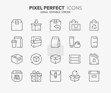 Thin line icons set of package. Outline symbol collection. Editable vector stroke. 64x64 Pixel Perfect.