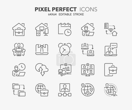 Illustration for Thin line icons set of Remote working, business concepts. Outline symbol collection. Editable vector stroke. 64x64 Pixel Perfect. - Royalty Free Image