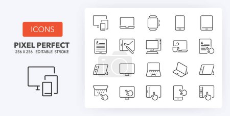 Illustration for Personal devices. Thin line icon set. Outline symbol collection. Editable vector stroke. 256x256 Pixel Perfect scalable to 128px, 64px... - Royalty Free Image