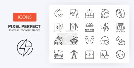 Illustration for Energy. Thin line icon set. Outline symbol collection. Editable vector stroke. 256x256 Pixel Perfect scalable to 128px, 64px... - Royalty Free Image