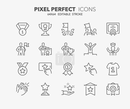 Thin line icons set of awards and acknowledgements. Outline symbol collection. Editable vector stroke. 64x64 Pixel Perfect.