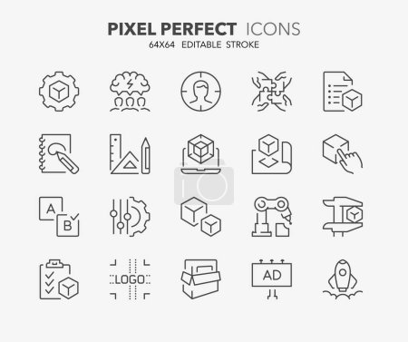 Ilustración de Thin line icons set of new products development. Outline symbol collection. Editable vector stroke. 64x64 Pixel Perfect. - Imagen libre de derechos