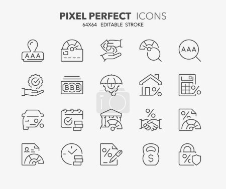 Thin line icons set of credit rating. Outline symbol collection. Editable vector stroke. 64x64 Pixel Perfect.