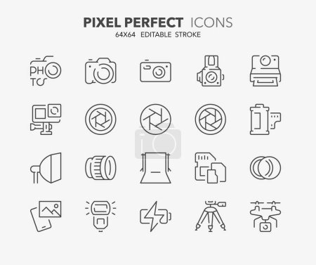 Thin line icons set of photography. Outline symbol collection. Editable vector stroke. 64x64 Pixel Perfect.