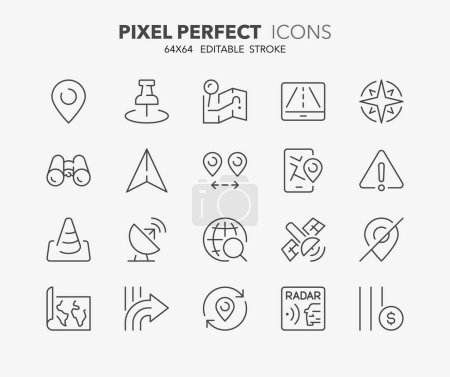 Set of thin line icons about navigation and location. Editable vector stroke. 64x64 Pixel Perfect. 2/2