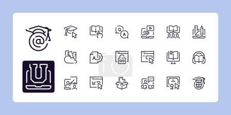 Illustration for E-learning and online education line icon set. Outline symbol collection. Editable vector stroke. 48 and 96 Pixel Perfect scalable to 192px, 384px... - Royalty Free Image