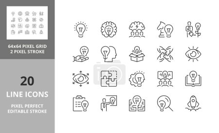 Illustration for Line icons about creative ideas and solutions. Editable vector stroke. 64 and 256 Pixel Perfect scalable to 128px... - Royalty Free Image