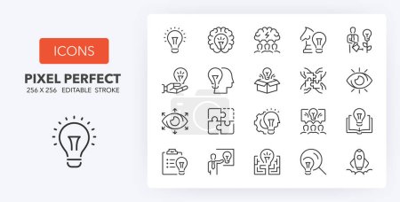 Illustration for Creative ideas and solutions, thin line icon set. Outline symbol collection. Editable vector stroke. 256x256 Pixel Perfect scalable to 128px, 64px... - Royalty Free Image