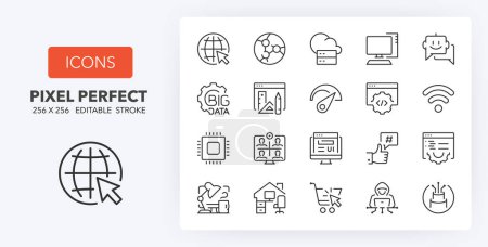 Illustration for Internet thin line icon set. Outline symbol collection. Editable vector stroke. 256x256 Pixel Perfect scalable to 128px, 64px... - Royalty Free Image