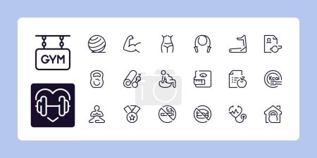 Fitness, gym and health care line icon set 2 of 2. Outline symbol collection. Editable vector stroke. 48 and 96 Pixel Perfect scalable to 192px, 384px...