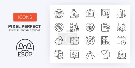 Illustration for ESOP, Employee Stock Ownership Plan, business concept thin line icon set. Outline symbol collection. Editable vector stroke. 256x256 Pixel Perfect scalable to 128px, 64px... - Royalty Free Image
