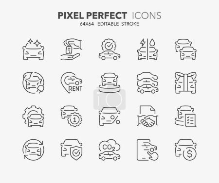 Illustration for Line icons about car dealership. Outline symbol collection. Editable vector stroke. 64x64 Pixel Perfect. - Royalty Free Image