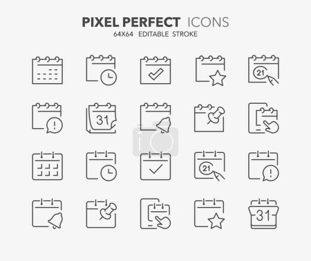 Line icons about calendars. Outline symbol collection. Editable vector stroke. 64x64 Pixel Perfect.