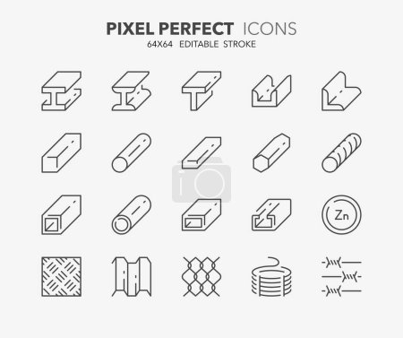 Illustration for Line icons about steel products. Outline symbol collection. Editable vector stroke. 64x64 Pixel Perfect. - Royalty Free Image