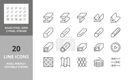 Illustration for Line icons about steel products. Editable vector stroke. 64 and 256 Pixel Perfect scalable to 128px... - Royalty Free Image