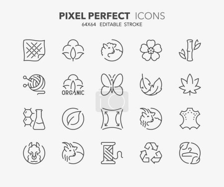 Line icons about fabric features. Outline symbol collection. Editable vector stroke. 64x64 Pixel Perfect.