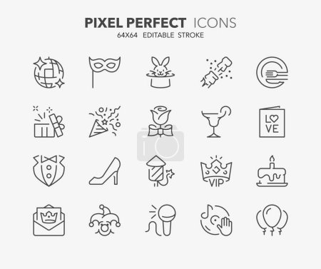 Illustration for Line icons about party. Outline symbol collection. Editable vector stroke. 64x64 Pixel Perfect. - Royalty Free Image