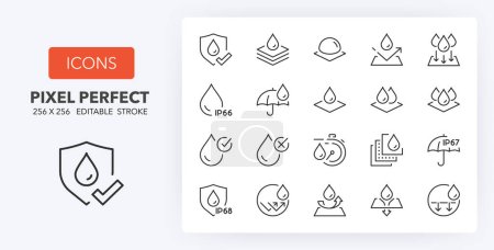 Illustration for Waterproof fabrics and absorbent fabrics, thin line icon set. Outline symbol collection. Editable vector stroke. 256x256 Pixel Perfect scalable to 128px, 64px... - Royalty Free Image
