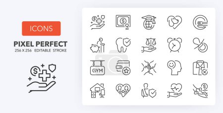 Employee benefits, thin line icon set. Outline symbol collection. Editable vector stroke. 256x256 Pixel Perfect scalable to 128px, 64px...