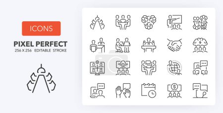 Meeting, thin line icon set. Outline symbol collection. Editable vector stroke. 256x256 Pixel Perfect scalable to 128px, 64px...