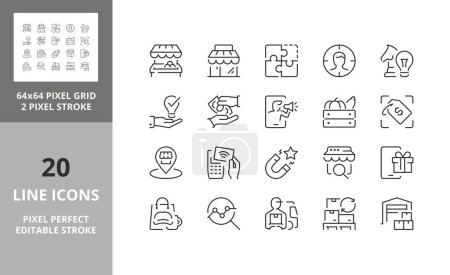 Line icons about retail commerce. Editable vector stroke. 64 and 256 Pixel Perfect scalable to 128px...
