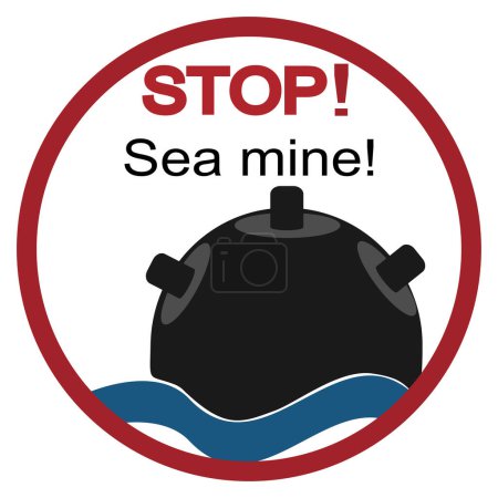 Illustration for Anti-ship mine in the Sea. Danger sign. War. Vector illustration - Royalty Free Image